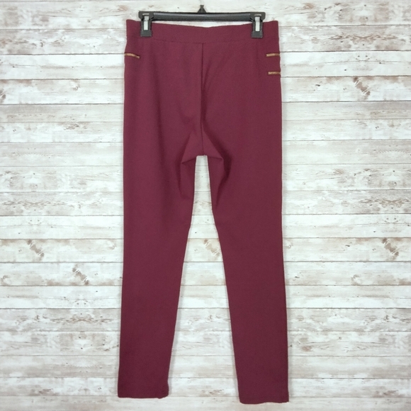 Forever 21 Leggings L Zipper Accents Burgundy 660 - Picture 2 of 5